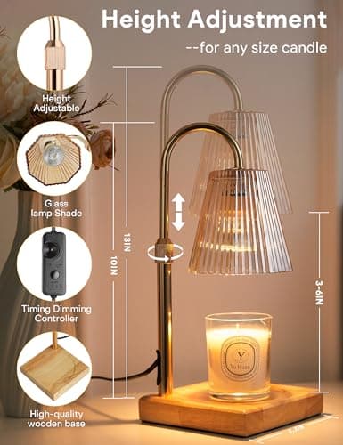 Allanmen Candle Warmer Lamp with Timer, Dimmable Candle Warmer for Home Decor, Birthday Gifts for Women Mom, Adjustable Height Wax Melt Warmer with 2 Bulbs - Thumbnail 5