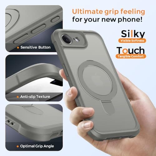 MOCCA for iPhone 17e Case & iPhone 16e Case with Magnetic Invisible Stand [Full Camera Protection][Compatible with Magsafe] Military Drop Shockproof Translucent Matte Phone Case Cover, Titanium Gray - Thumbnail 6