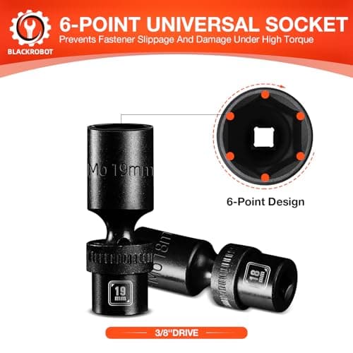 BLACKROBOT 3/8" Drive Deep Impact Swivel Socket Set, 9-Piece Flexible Wobble Socket, Metric 10-21mm, 6-Point CR-MO Steel, With Heavy Duty Storage Case - Thumbnail 4