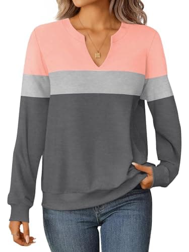 GKBK Womens Sweatshirts Long Sleeve Fall Tops Lightweight Color Block V Neck Cute Loose Casual Pullover - Image 1