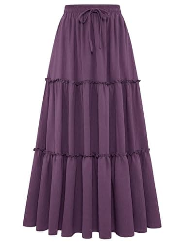 Arolina Boho Skirts for Women Long Flowy A Line Tiered Ruffle Maxi Skirt for Beach Vacation Retro Renaissance Skirt XL Purple - Image 1