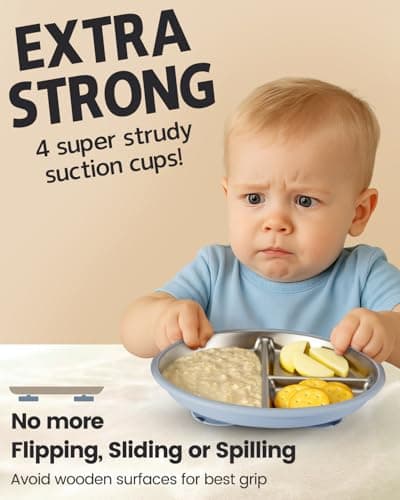 MIMORE Stainless Steel Kids Plates - 3 Pack 9.25" Stainless Steel Baby Plates with Suction - Non Toxic & BPA Free - Thumbnail 2