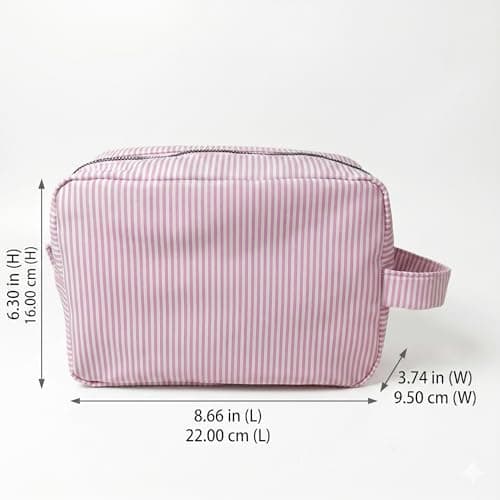 Toodoumama Personalized Makeup Bag Custom Name Embroidered Cosmetic Pouch, Cotton Seersucker Striped Travel Toiletry Organizer, Gifts for Bridesmaid Women (Flat Pouch with Handle) - Thumbnail 3