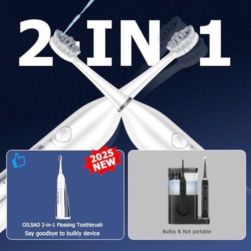 OILSAO Electric Toothbrush with Water Flosser, 3 Sonic Modes, 5 Flossing Speeds with 3 Brushes + 1 Nozzle, Portable Flossing Toothbrush Combo for Adults Teeth Cleaning Kit for Plaque Removal,White - Thumbnail 4