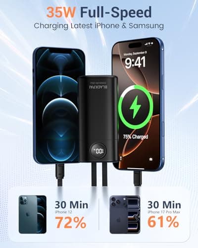 Portable Charger 20000mAh, 35W Fast Charging Power Bank with Built-in USB-C & Lightning Cables, Travel Battery Pack PD 3.0 Battery Pack for iPhone 16 17 15, MacBook, Samsung S24, iPad, Android - Thumbnail 2