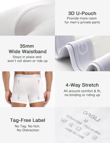 gagli Men's Underwear Pack, Modal Boxer Briefs, Breathable Underwear for Men, Ultra Soft & Comfortable & Moisture-wicking White - Thumbnail 6