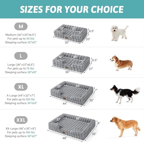COZY KISS Orthopedic Dog Bed for Extra Large Dog 44x32 inch, XL Faux Fur Pet Sofa, Bolster Foam Bed with Sides, Non-Slip and Egg-Crate Big Dog Couch Bed with Washable Removable Cover, Grey - Thumbnail 3