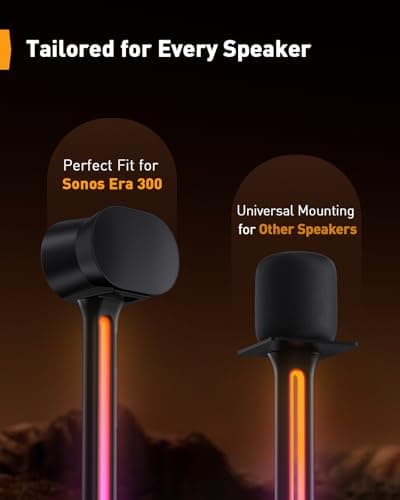 Perlegear Speaker Stands Pair Sonicbeam™ with RGB Lighting for Sonos Era 300, Era 100 & One SL, Universal Surround Sound Speaker Stand Holds to 22 lbs with Cable Management, App & Remote Control - Thumbnail 2
