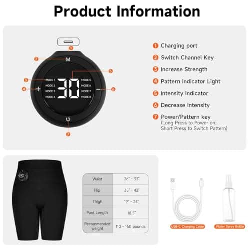 NUMRAMED EMS Toning Shorts - Targeted Glute Muscle Strengthening System, Wearable Hip Workout Device for Passive At-Home Fitness Black - Thumbnail 5