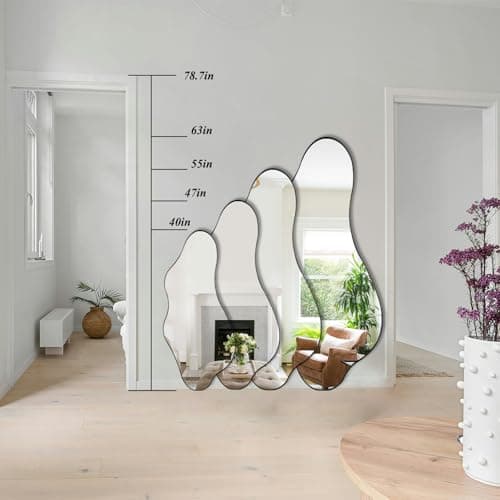 DAOYIJIAJU Irregular Wall Mirror, 40"x18" Asymmetrical Bathroom Mirrors with Metal Frame, Odd Shaped Mirror Decorative, Modern Abstract Mirrors for Living Room Bedroom Hallway Entryway Fireplace - Thumbnail 4