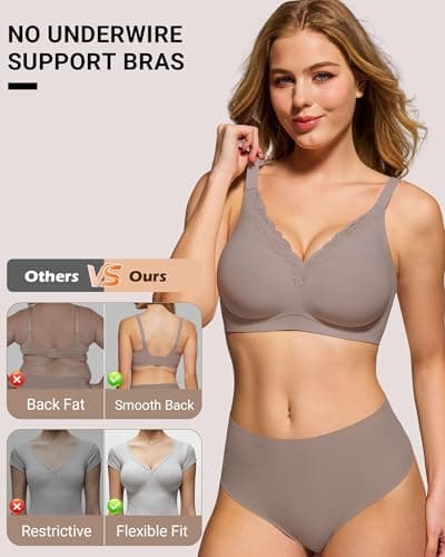 HORISUN Jelly Wireless Bras for Women Push Up V Neck Seamless T-Shirt Bras No Underwire Supportive Full Coverage Bralettes (Grey 42C) - Thumbnail 5