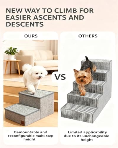 Dog Stairs with Storage, Detachable and Foldable Pet 2-Steps for Bed Couch, Stable Anti-Slip, Ramp for Small Dogs & Cats - Thumbnail 3