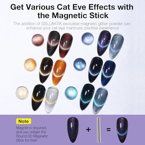 GELLAKTIK Cat Eye Gel Nail Polish Set, 6 Colors 12ML - 9D Glassy Holographic Glitter, Magnetic Nail Art Kit with Magnet, Soak off UV LED Gel for DIY Home Salon Manicure Gift for Women - Thumbnail 2