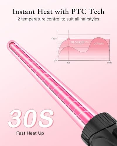 Waver Curling Iron Wand, BESTOPE PRO 5 in 1 Curling Wand Set with 3 Barrel Hair Crimper for Women, Fast Heating Hair Wand Curler in All Hair Type - Thumbnail 5