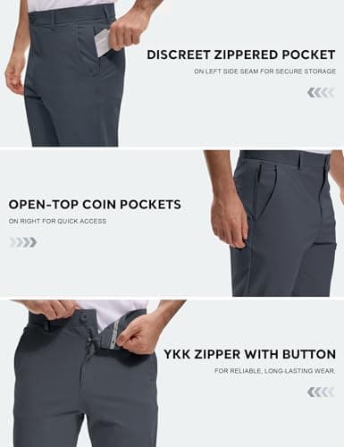 AOHIKE Mens Golf Pants Slim Fit - Stretch Wrinkle-Resistant Business Work Dress Pants 30", Grey - Thumbnail 5