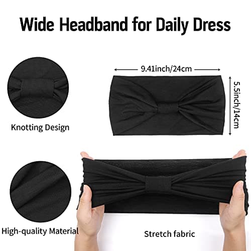 Huachi Wide Headbands for Women Black Stylish Head Wraps Boho Thick Hairbands Large African Sport Yoga Turban Headband Hair Accessories (Pack of 4) - Thumbnail 2