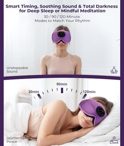 MUSICOZY 3D Bluetooth Sleep Mask with Headphones and Timer, Wireless Sleep Headphones for Side Sleepers, Eye Mask with Bluetooth Headphone, Unique Gifts for Men Women, Purple - Thumbnail 2