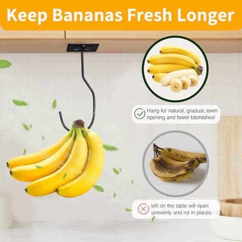 BJUTYEU Self-Adhesive Banana Hook, Grape Hook, Kitchen Banana Hanger, Keep Bananas Fresh Under The Cabinet, with Magnetic Absorption Storage Perfect Design 3 Pieces Black - Thumbnail 6