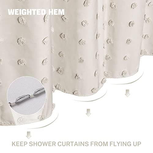 Siiluminisoy Boho Farmhouse Beige Shower Curtain, 72 x 72 Tufted Pleat Floral Puffs Textured Modern Farmhouse Minimalist Shower Curtain Set with Hooks for Bathroom - Thumbnail 3