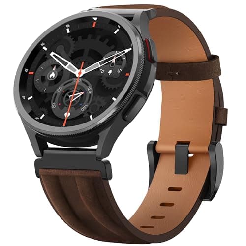 Leather Band Compatible with Samsung Galaxy Watch Ultra 47mm/Watch 8 7 6 5 4 FE 40mm 44mm/Watch 8 6 4 Classic/Watch 5 Pro, Premium Top Grain Leather Strap with Rugged Stainless Steel Connector for Samsung Watch Bands Men & Women - Image 1