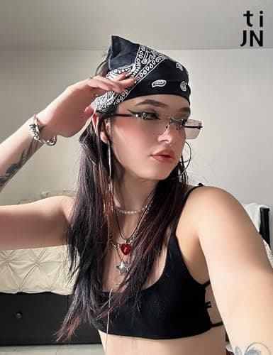 TIJN Rimless Blue Light Glasses for Women Men, Retro Y2K Rectangle Tinted Lens Glasses, Screen Fatigue & UV Protection - Thumbnail 3