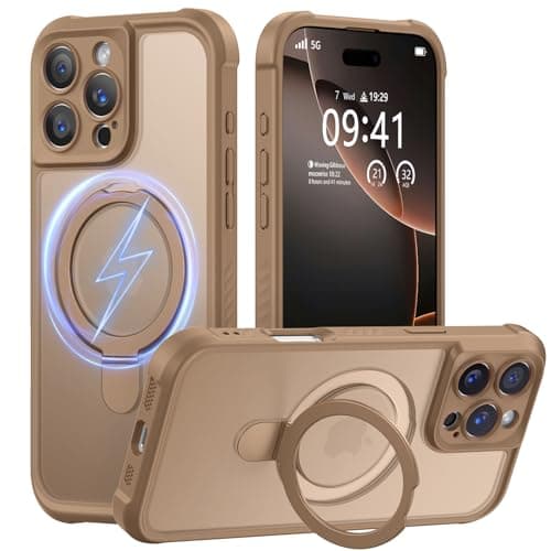 MOCCA Design for iPhone 16 Pro Case with Magnetic Invisible Stand [Full Camera Protection] [Compatible with Magsafe] Military Drop Shockproof Translucent Matte Phone Case Cover 6.3",Brown - Image 1