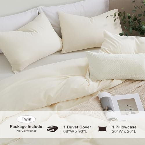Oli Oli Anderson Duvet Cover Twin Size - 2 Pieces Washed Cotton Linen Duvet Cover Set - Soft Breathable Bedding Set with Zipper Closure for All Seasons, Comforter Not Included - Natural Linen, Twin - Thumbnail 6