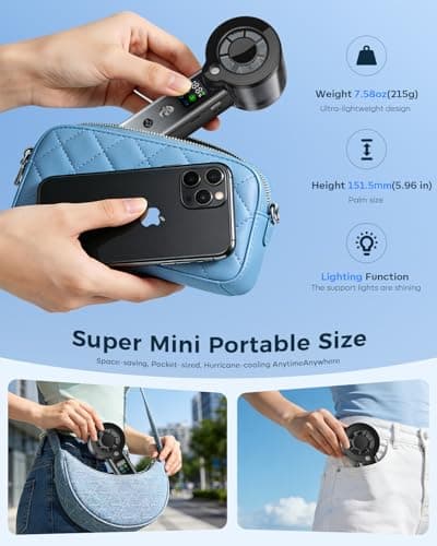 Doge&Vollar 4-in-1 Handheld Personal Fan, Rechargeable Handfan - 1-100 Variable Speed, 5000mAh Portable Travel Fan, Mist Face Fan for Skincare, Type-C Two-Way Charging with Lanyard, With light(White) - Thumbnail 4