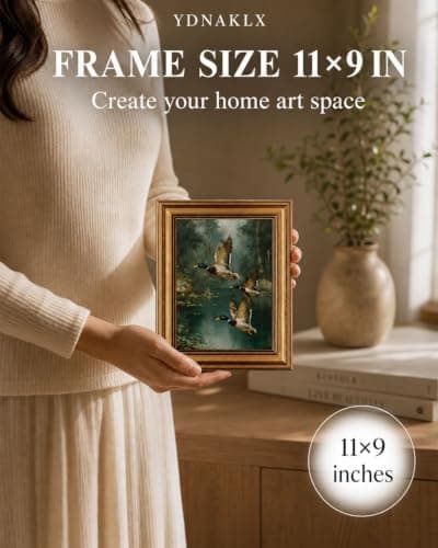 Gold Framed Wall Art, Vintage Mallard Duck Canvas Prints, Flying Ducks Rustic Cabin Lake Picture Wall Decor, Farmhouse Wildlife Nature Artwork for Living Room Hunting Lodge, Man Cave 9x11 inch - Thumbnail 2