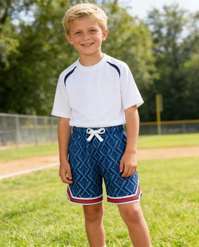 Cozople Boys Blue Athletic Shorts Size 8 9 Kids Strethcy Quick Dry Sun Protection Shorts with Pockets for Playing Sports - Thumbnail 5