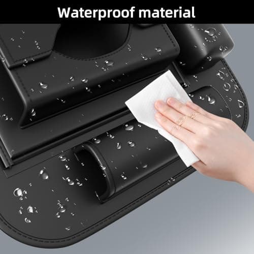 FASTAGEI Universal Premium Leather Foldable Car Backseat Organizer with Table Tray, Car Seat Back Protector with Garbage Bag Touch Screen Pad Holder, Car Kick Mats Protector with Tissue Holder (Black) - Thumbnail 6