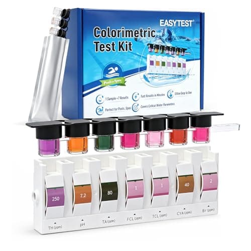 EASYTEST 7-in-1 Pool Test Kits, Accurate Test Kits for Pool Water, Spa & Hot Tub, Pool Testing Kit for Chlorine Test Strips, Bromine, pH, Alkalinity, Hardness & More - Swimming Pool Test Kit