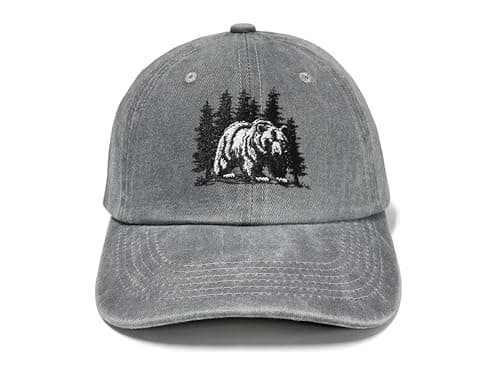 Horpe Walking Bear Hats for Men Women, Grizzly Gifts for Adult, Embroidered Washed Gray Baseball Cap, Raptors Animal Lover Caps for Forest Hinking, Climbing - Image 1