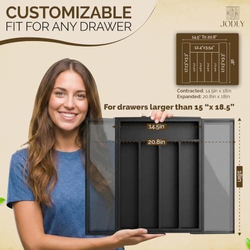 JODLY Bamboo Kitchen Utensil Drawer Organizer for Silverware | 100% Natural Expandable 14-20 Inch Kitchen Drawer Organizers for Utensils | Non-Slip Base | Screwed Joints for Long-Lasting Durability - Thumbnail 4