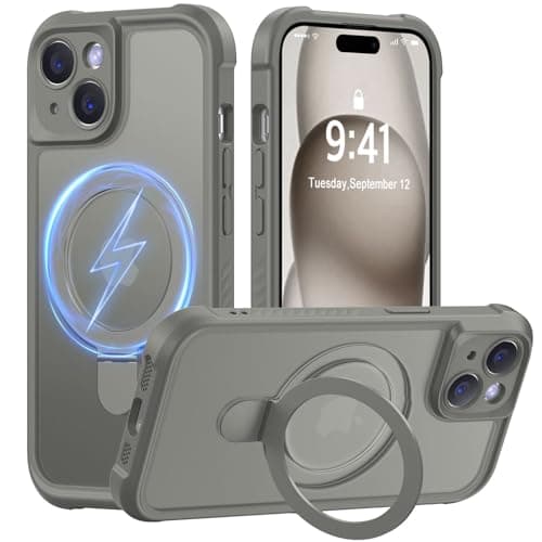 MOCCA Design for iPhone 15 Case with Magnetic Invisible Stand [Full Camera Protection] [Compatible with Magsafe] Military Drop Shockproof Translucent Matte Phone Case Cover 6.1",Titanium Gray