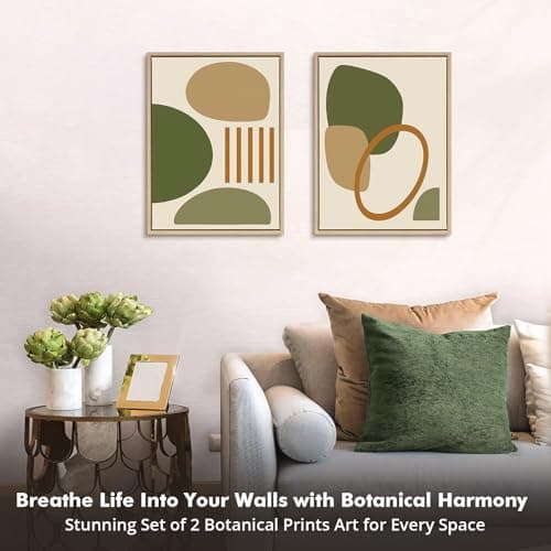DAJONART Neutral Botanical Wall Art Set of 2,Terracotta & Sage Green Abstract Prints Duo Framed Canvas for Boho, Japandi, and Earth Tone Home Decor, Abstract Earth-Tone Geometric Canvas Art,12x16 in - Thumbnail 5