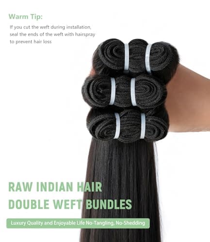 MLIP Raw Bundles Human Hair Straight, No Tangle Shedding, Keep Texture Silky Soft After Multiple Washes, 16A Raw Indian Hair Bundles 12 12 12 Inches, Triple Lifespan 3X - Thumbnail 5