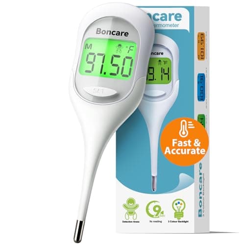 Boncare 9 Seconds Basal Body Thermometer for Ovulation, Oral Thermometer for Adults and Kids - Accurate Rectal Thermometer, with Fever Alarm and Large Display (Rice-White) - Image 1