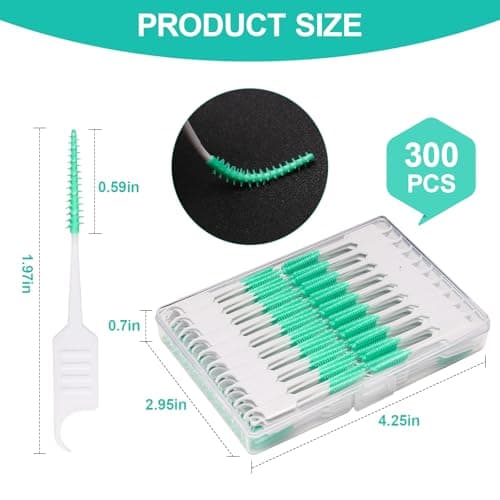 ACSKD 300PCS Dental Floss Picks,Dual-Use Interdental Brushes,Soft Silicone Brush Head Toothpicks, Tooth Picks Flossers for Teeth Braces Cleaning (Blue) - Thumbnail 2