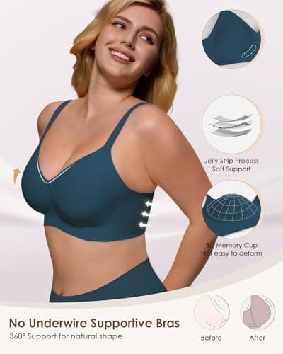 As Fairy Cloud Support Wireless Bra No Wire Seamless Bras for Women All Day Comfort Bralettes with Soft Lift Peacock Green 36B - Thumbnail 2