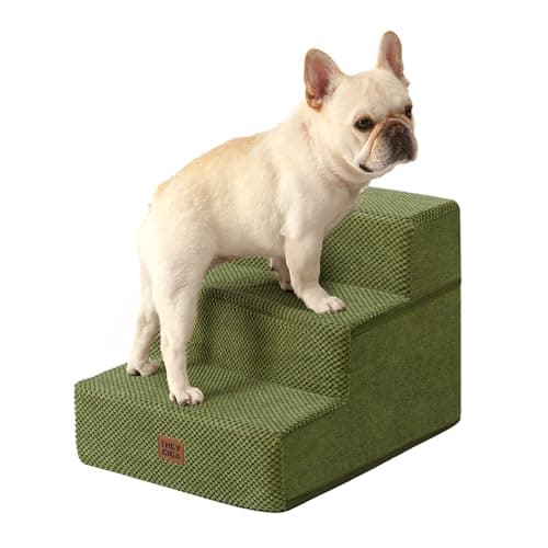 EHEYCIGA Dog Stairs for Small Dogs 13.5" H, 3-Step Dog Steps for Couch Sofa and Chair, Pet Steps for Medium Cats, Non-Slip Balanced Pet Ramp Indoor, Olive Green