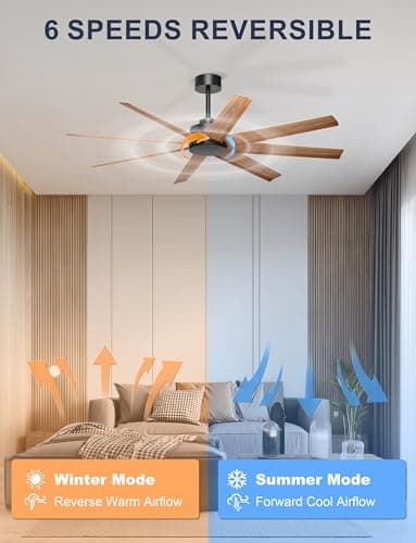Ohniyou 60'' Ceiling Fan No Light - 8 Blades Modern Farmhouse Ceiling Fan Remote/APP Control, Covered Outdoor Ceiling Fan for Patio, Living Room, Black+Wood Color - Thumbnail 4