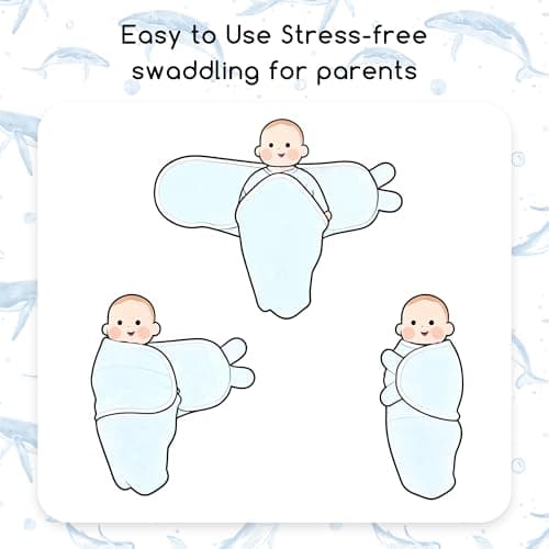 CIVARUA KIDS Baby Swaddles for Newborn Organic Cotton,Soft & Snug Newborn Velcro Swaddle 0-3 Months Sleep Sack Helps Calm Startle Reflex, 2-Pack Wrap Nursery Swaddling Blankets Whale - Thumbnail 6