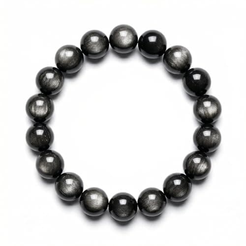 ANNIE WU Natural Obsidian Bracelet, 10mm Round Beaded Crystal Jewelry for Men & Women, Protection Healing Stones, Elastic Adjustable, Gift Box Included - Image 1