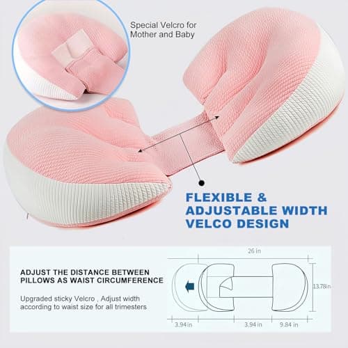 KGAUT Pregnancy Pillow for Pregnant Women, Memory Foam Pillow for Side Sleeper, Maternity Pillow Support for Back, Belly, HIPS, and Legs, Portable and Adjustable Travel Wedge Pillows Pink - Thumbnail 4