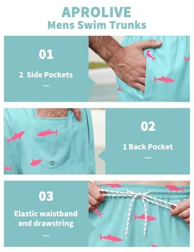 Aprolive Mens Swim Trunks Quick Dry Board Shorts 7 inch Pockets Beach Drawstring No Liner Loose Fit Lightweight Swimsuit(Sky Blue,Small) - Thumbnail 6