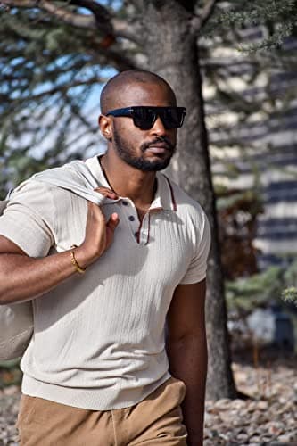 PJ PAUL JONES Men's Knitted Polo Shirts Casual Lapel Collared Button Up Golf Polo Tee Shirts Clothes for Men Summer Beige M - Thumbnail 4