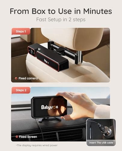 Babyvue Wireless Baby Car Camera, Easy 2-Step Setup, 5.2" Display, 1080P HD IR Night Vision, Clip-On or Strap Mount, 3X Zoom, Back Seat Camera for Baby - Thumbnail 3