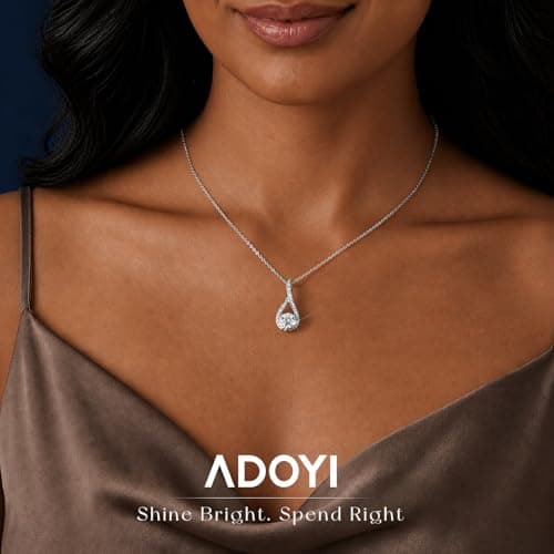 Moissanite Diamond Necklaces for Women, Sterling Silver Pendant Necklace 18K White Gold Plated Hypoallergenic Dainty Moissanite Necklace Jewelry for Women D Color VVS1 Clarity 1.0CT Jewelry Gifts - Thumbnail 2