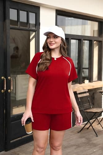 Sampeel Summer Outfits for Womens Sweatsuits 2 Piece Set Matching Sets Womens Clothing Loungewear Woman Athleisure Workout Set Spring Cruise Outfits Beach Vacation Clothes 2026 Red L - Thumbnail 4